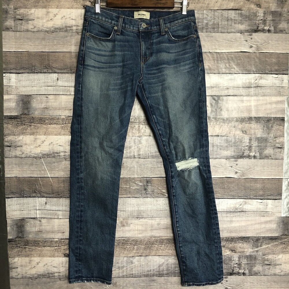 Baldwin Kansas City Women's Kennedy Low Rise Boyfriend Blue Jeans Sz 25 Distress